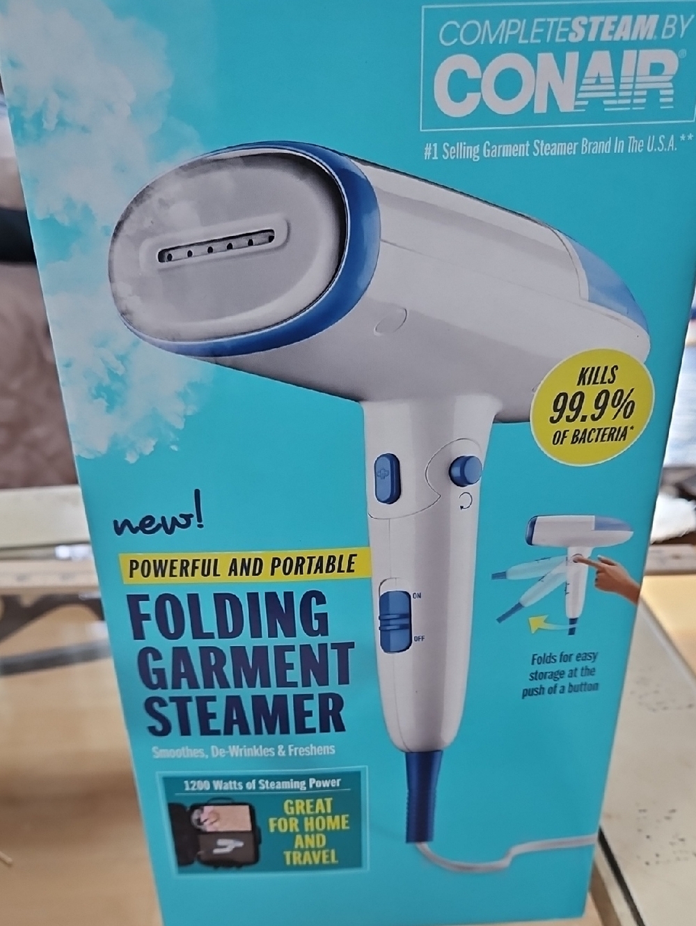 Conair Folding Garment Steamer – Portable Blue Handheld Steamer